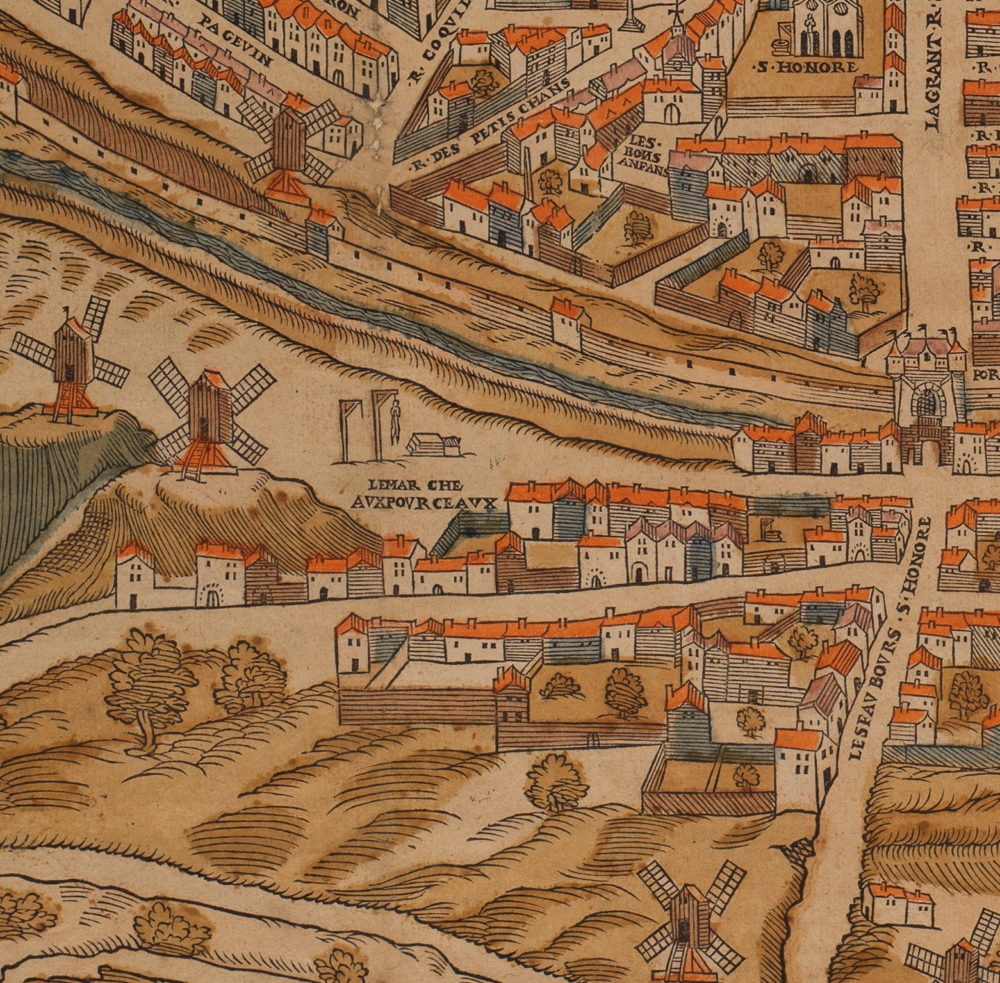 1553, La butte des Moulins sur le plan de Truschet et Hoyau